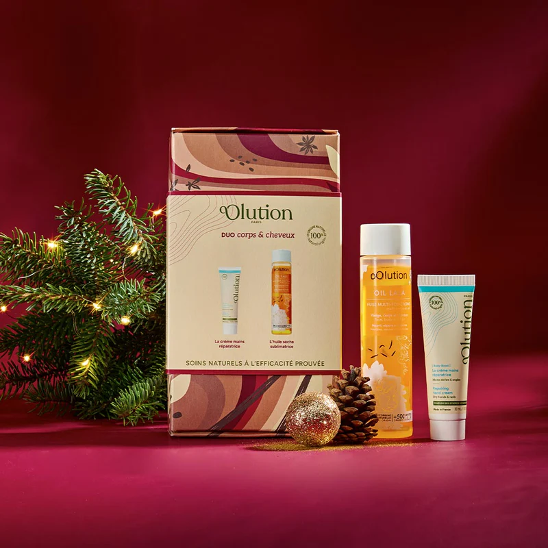 Image mettant en avant les produits Olution, de la cosmétique bio pour des cadeaux éco responsables